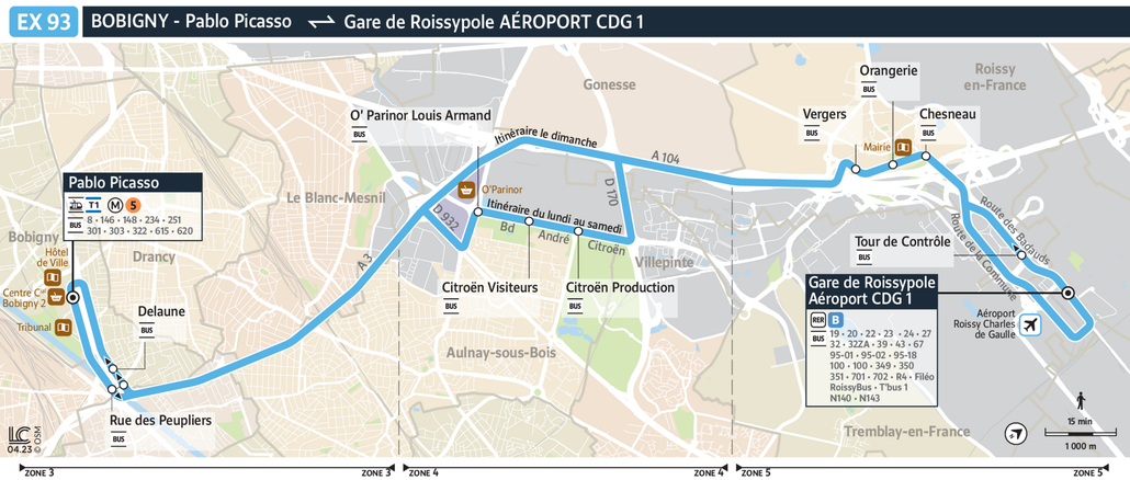 Bus line route EX 93